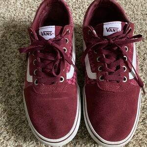 Vans Maroon and White Classic Sneakers